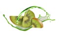 Sliced kiwi with a spray of juice.